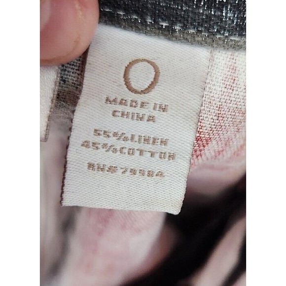 Chico's Red White Black Abstract Shimmer Open Front Linen Blend Jacket Sz 0 S - Picture 8 of 9